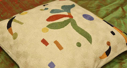 Kandinsky Elements Creme Pillow Cover Hand Embroidered 18" x 18" - KashmirDesigns