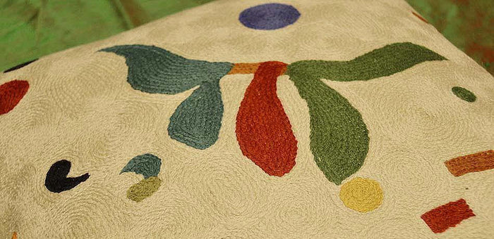Kandinsky Elements Creme Pillow Cover Hand Embroidered 18" x 18" - KashmirDesigns