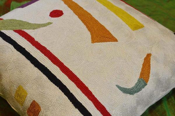 Kandinsky  Synaesthesia Abstract Cream Pillow Cover Wool Handembroidered 18" x 18" - KashmirDesigns