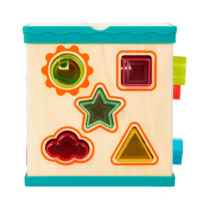 tabletop portable wooden activity cube and baby book
