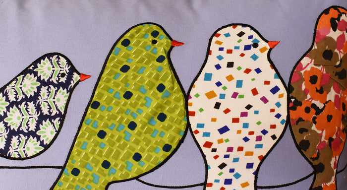 Lumbar Blue Birds On Wire Decorative Pillow Cover Cotton Applique Work 14"x20" - KashmirDesigns