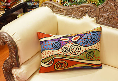 Lumbar Klimt Night Sky Rust Decorative Pillow Cover Handembroidered Wool 14"x20" - KashmirDesigns