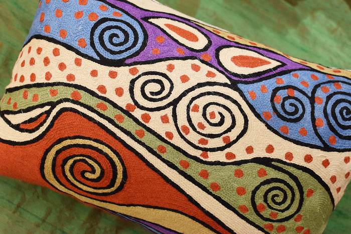 Lumbar Klimt Night Sky Rust Decorative Pillow Cover Handembroidered Wool 14"x20" - KashmirDesigns