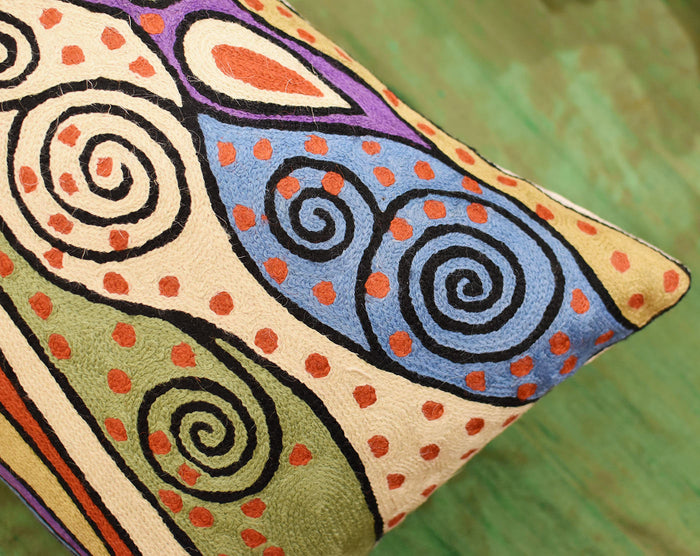 Lumbar Klimt Night Sky Rust Decorative Pillow Cover Handembroidered Wool 14"x20" - KashmirDesigns