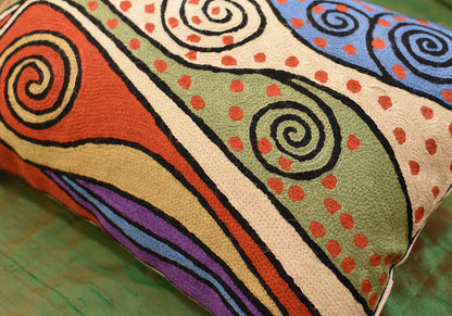 Lumbar Klimt Night Sky Rust Decorative Pillow Cover Handembroidered Wool 14"x20" - KashmirDesigns
