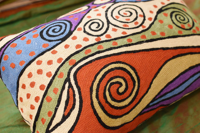 Lumbar Klimt Night Sky Rust Decorative Pillow Cover Handembroidered Wool 14"x20" - KashmirDesigns