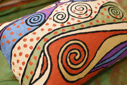 Lumbar Klimt Night Sky Rust Decorative Pillow Cover Handembroidered Wool 14"x20" - KashmirDesigns