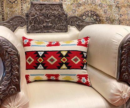 Lumbar Tribal Butterfly Aztec Southwestern Pillow Cover Handmade Wool 14x20" - KashmirDesigns