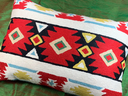 Lumbar Tribal Butterfly Aztec Southwestern Pillow Cover Handmade Wool 14x20" - KashmirDesigns