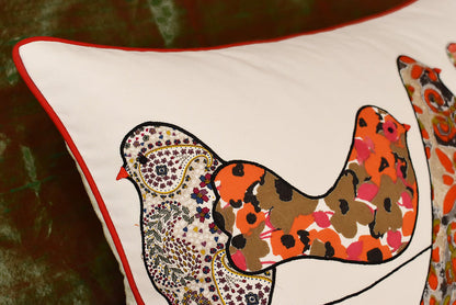 Lumbar White Birds On Wire Decorative Pillow Cover Cotton Applique Work 14"x20" - KashmirDesigns