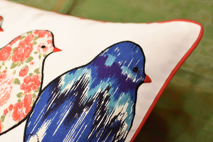 Lumbar White Birds On Wire Decorative Pillow Cover Cotton Applique Work 14"x20" - KashmirDesigns
