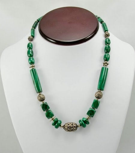 Metamorphosis Exquisite Malachite & Silver Necklace - KashmirDesigns
