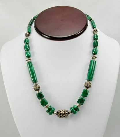 Metamorphosis Exquisite Malachite & Silver Necklace - KashmirDesigns