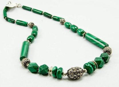 Metamorphosis Exquisite Malachite & Silver Necklace - KashmirDesigns
