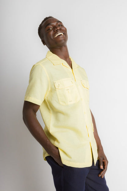 MStar | Men's Linen Cotton Blend Short Sleeve Safari Shirt