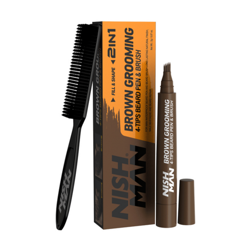 NISHMAN BEARD PEN & BEARD BRUSH – DARK BROWN