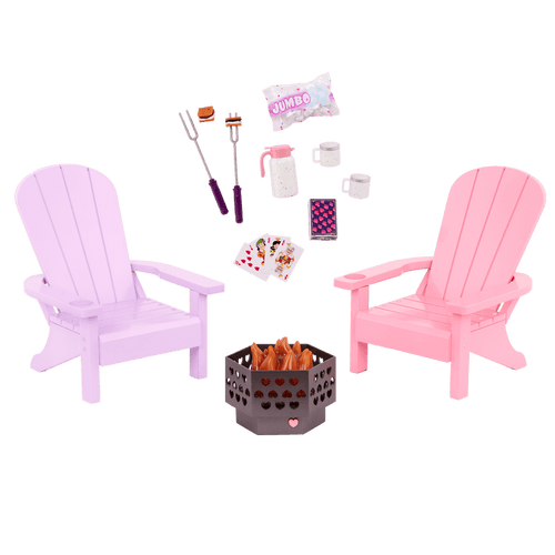 Our Generation Adirondack Chairs for 18-inch Dolls with firepit and accessories