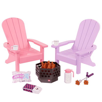 Our Generation Adirondack Chairs for 18-inch Dolls with firepit and accessories