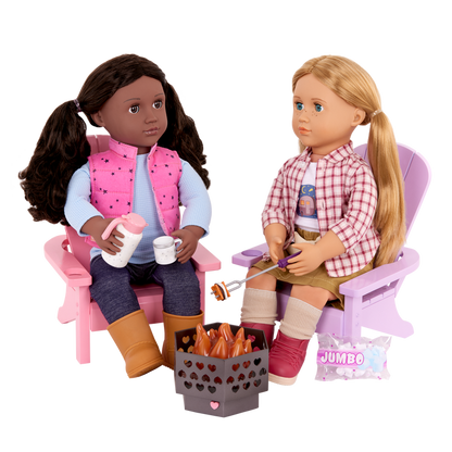 Our Generation Adirondack Chairs for 18-inch Dolls with firepit and accessories