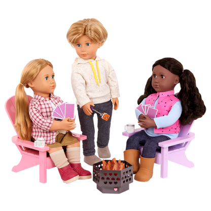 Our Generation Adirondack Chairs for 18-inch Dolls with firepit and accessories
