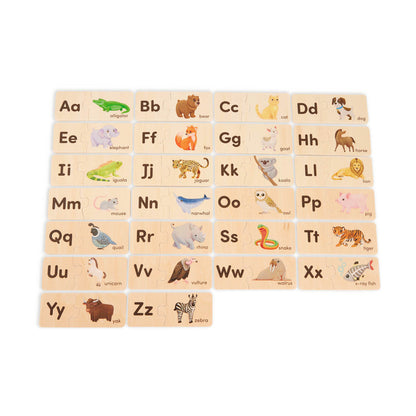 Puzzle pieces in a wooden box.