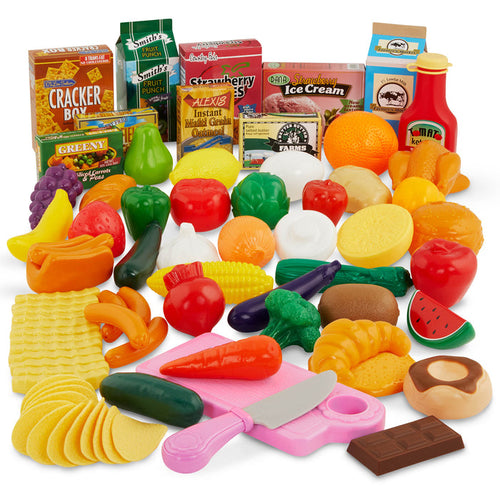 A wide variety of colorful play food toys.