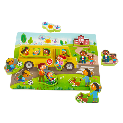 Chunky wooden puzzles for toddlers school bus farm animals emotions