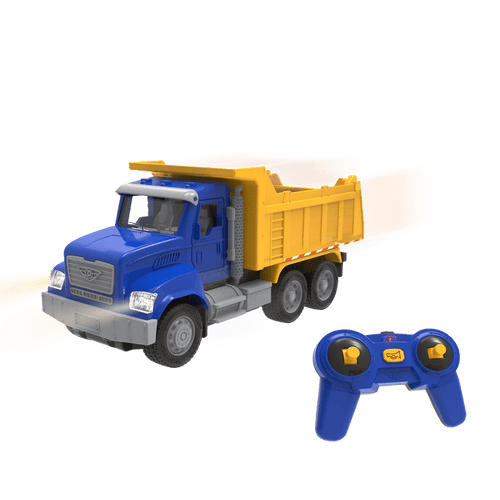 Blue and yellow toy dump truck