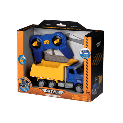 Blue and yellow toy dump truck
