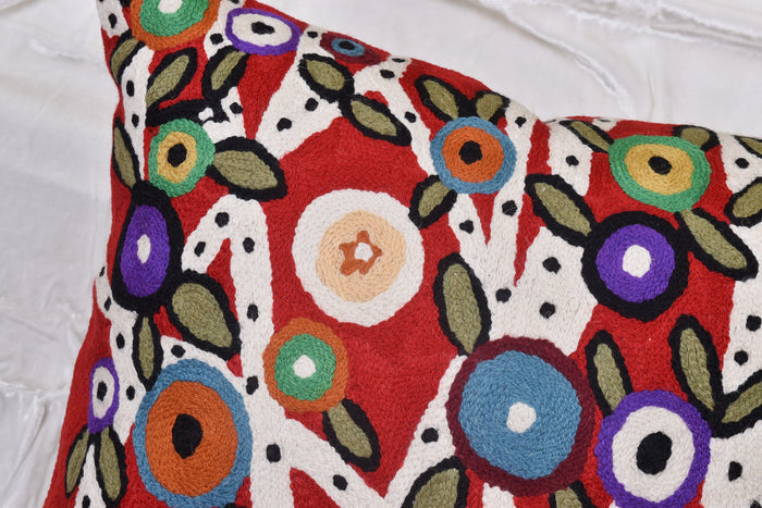 Red Decorative Pillow Cover Spring Tree of Life Karla Gerard Sofa Throw Cushions Hand Embroidered Wool 18x18