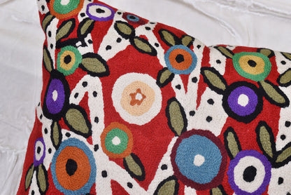 Red Decorative Pillow Cover Spring Tree of Life Karla Gerard Sofa Throw Cushions Hand Embroidered Wool 18x18