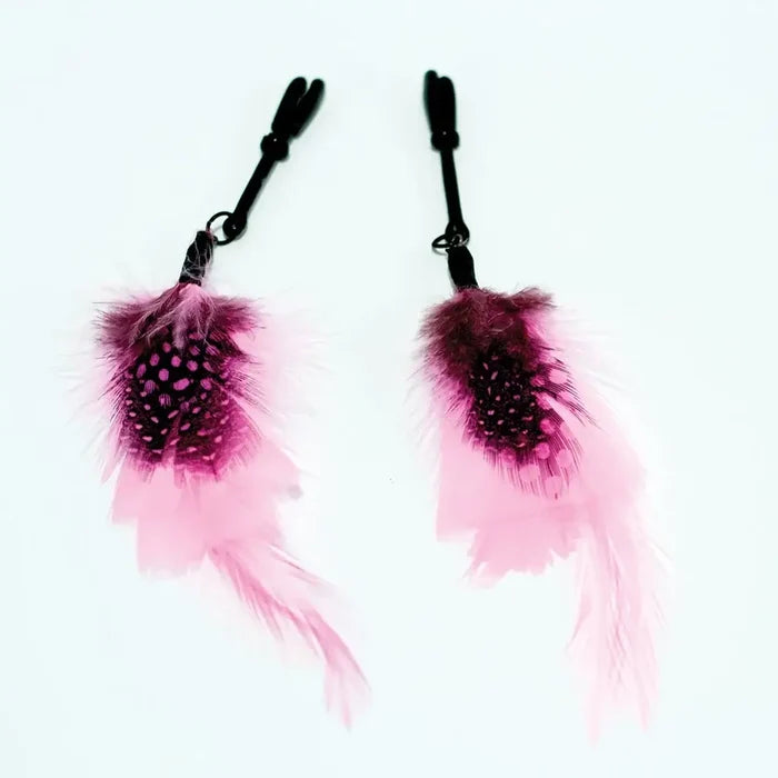 Sex Kitten Feather Nipple Clamps - Playful Pink Adjustable