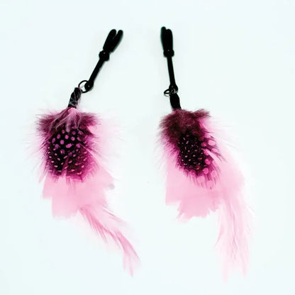 Sex Kitten Feather Nipple Clamps - Playful Pink Adjustable