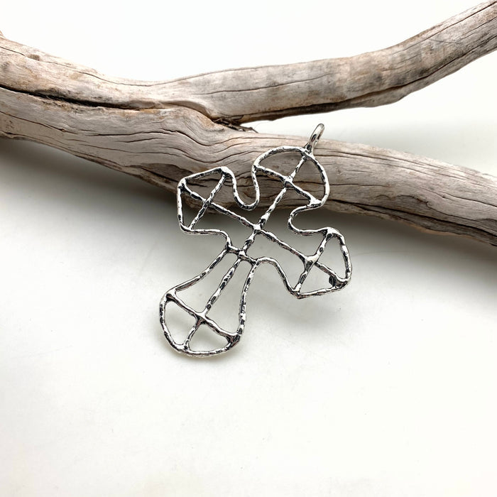 Silver Color Geometric Base Metal Wire Cross (MC31)