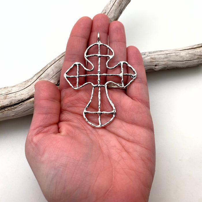 Silver Color Geometric Base Metal Wire Cross (MC31)