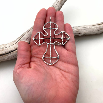 Silver Color Geometric Base Metal Wire Cross (MC31)