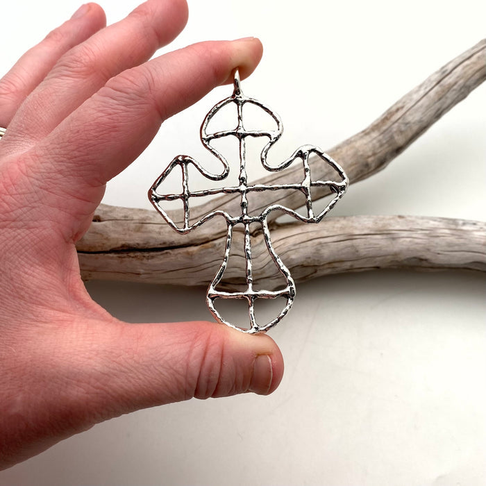 Silver Color Geometric Base Metal Wire Cross (MC31)