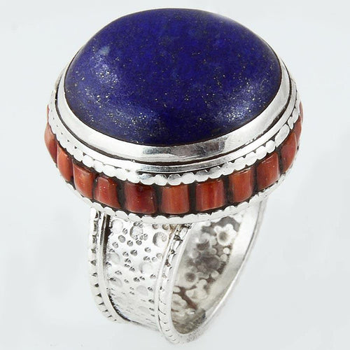 Size 7 Blue Lapis Ring Sterling Silver Round - Kashmir Designs