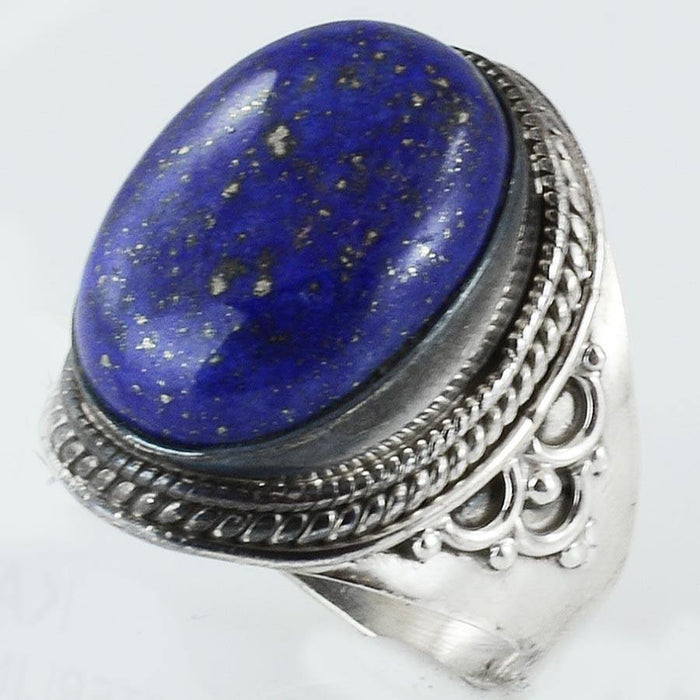Size 7.5 Lapis Ring Sterling Silver Mystic Blue - Kashmir Designs