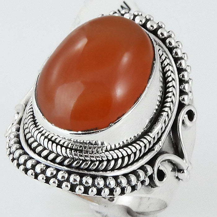 Size 8 Carnelian Ring Sterling Silver Cabochon Oval Rings - Kashmir Designs