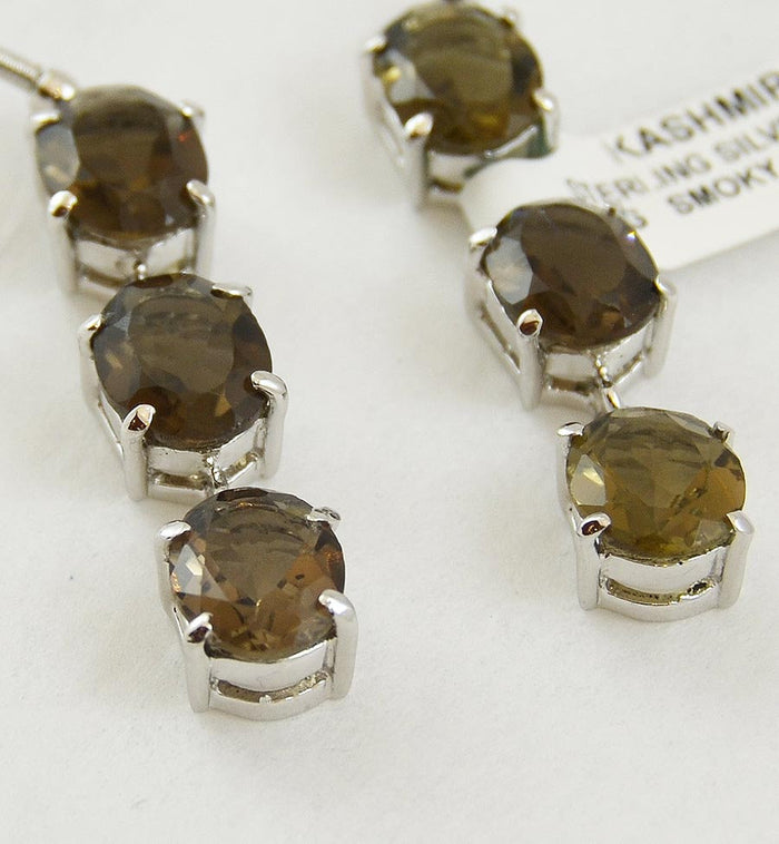 Smoky Quartz Dangle Drop Earrings Sterling Silver - KashmirDesigns