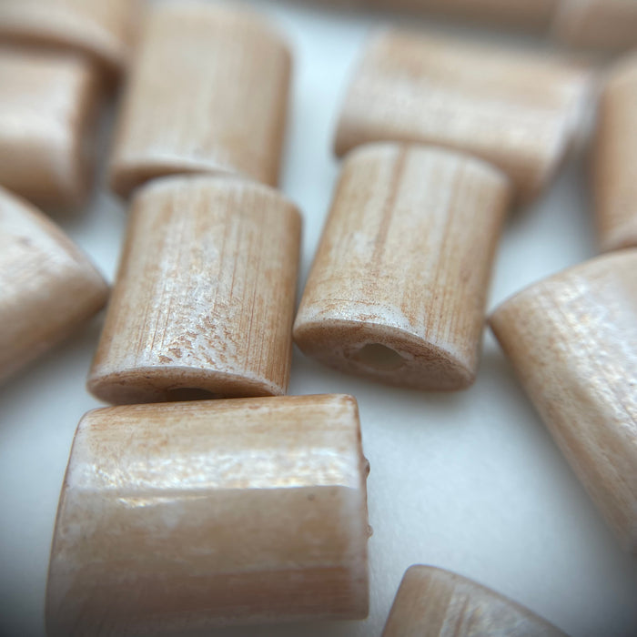 Smooth Beige Brown Bamboo Like Rectangle Czech Glass Beads (9x12mm) (BRCG80)