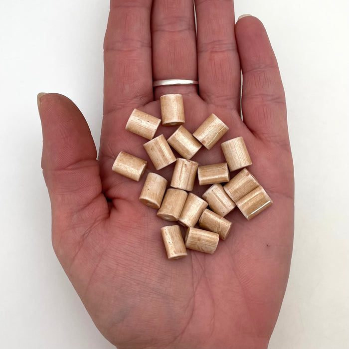 Smooth Beige Brown Bamboo Like Rectangle Czech Glass Beads (9x12mm) (BRCG80)