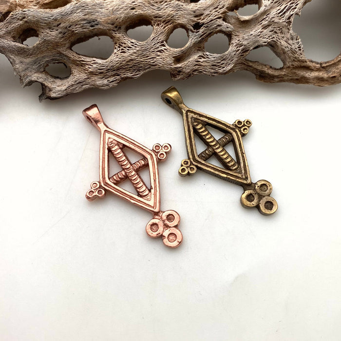 Solid Brass Diamond Shaped Tuareg Cross Pendant (Available In 2 Options) (SBC29)