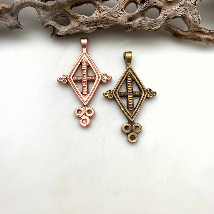 Solid Brass Diamond Shaped Tuareg Cross Pendant (Available In 2 Options) (SBC29)