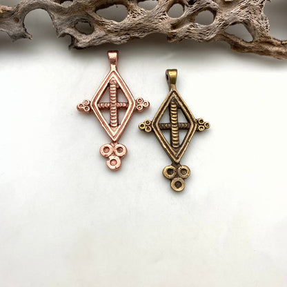 Solid Brass Diamond Shaped Tuareg Cross Pendant (Available In 2 Options) (SBC29)