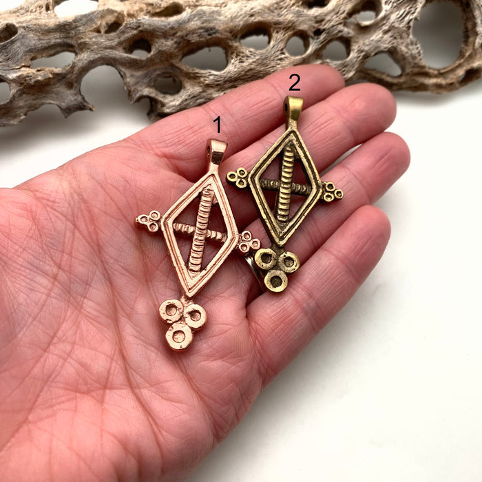 Solid Brass Diamond Shaped Tuareg Cross Pendant (Available In 2 Options) (SBC29)