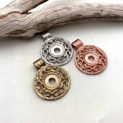 Solid Brass Round Swirl Medallion Pendant (Available In 3 Options) (BP105)