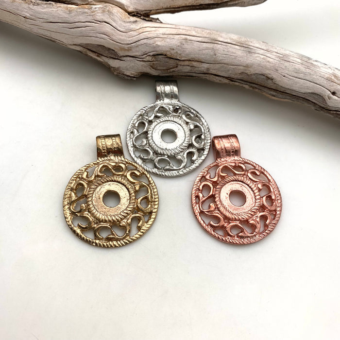Solid Brass Round Swirl Medallion Pendant (Available In 3 Options) (BP105)