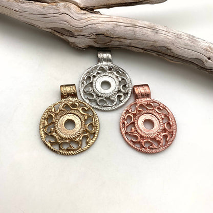 Solid Brass Round Swirl Medallion Pendant (Available In 3 Options) (BP105)